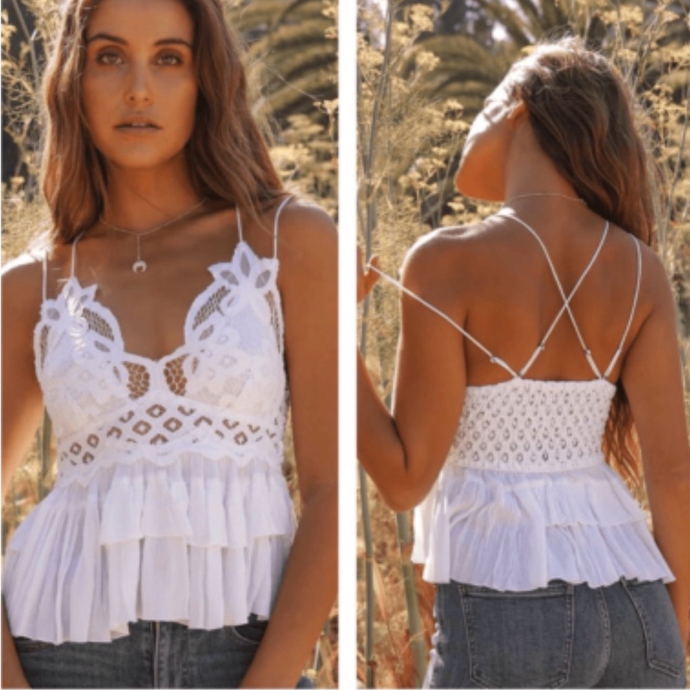 Boho White Crochet Ruffle Camisole with Smocked Back
